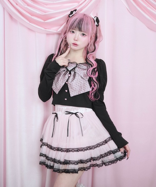 Magia Charm(マギアチャーム)の「リボンパフスリーブカットソー(Tシャツ/カットソー・レディース・ホワイト/ブラック・F)」の4枚目の写真