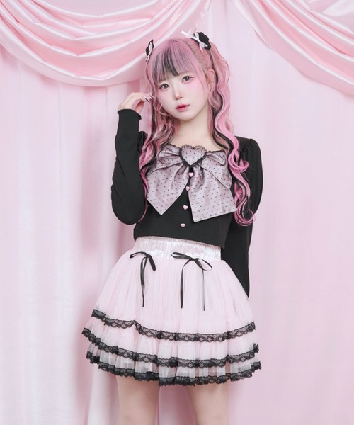 Magia Charm(マギアチャーム)の「リボンパフスリーブカットソー(Tシャツ/カットソー・レディース・ホワイト/ブラック・F)」の5枚目の写真