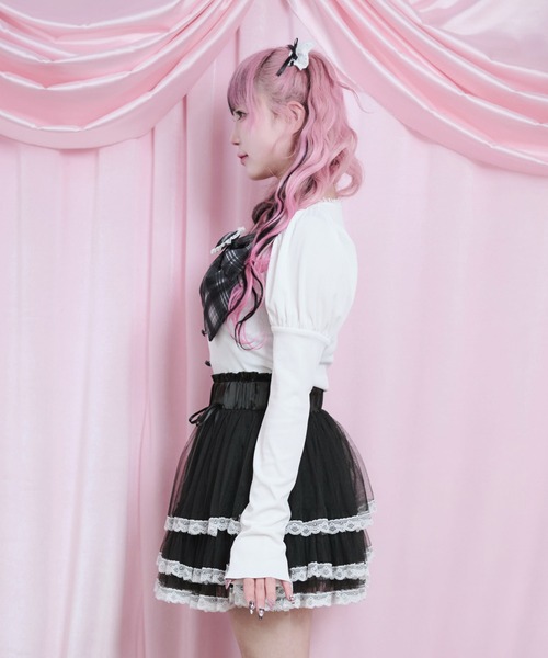 Magia Charm(マギアチャーム)の「リボンパフスリーブカットソー(Tシャツ/カットソー・レディース・ホワイト/ブラック・F)」の13枚目の写真