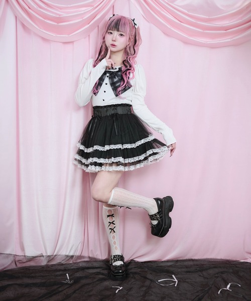 Magia Charm(マギアチャーム)の「リボンパフスリーブカットソー(Tシャツ/カットソー・レディース・ホワイト/ブラック・F)」の11枚目の写真