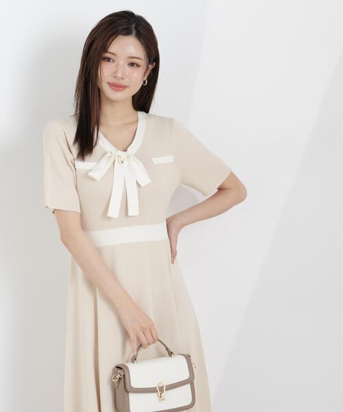 PROPORTION BODY DRESSING(プロポーションボディドレッシング)の「リボンタイバイカラーニットワンピース / 1216140306(ワンピース・レディース・ネイビー/ベージュ/ホワイト系その他・MEDIUM/P/S/SMALL)」の6枚目の写真