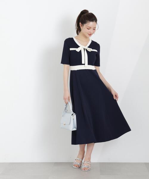 PROPORTION BODY DRESSING(プロポーションボディドレッシング)の「リボンタイバイカラーニットワンピース / 1216140306(ワンピース・レディース・ネイビー/ベージュ/ホワイト系その他・MEDIUM/P/S/SMALL)」の19枚目の写真