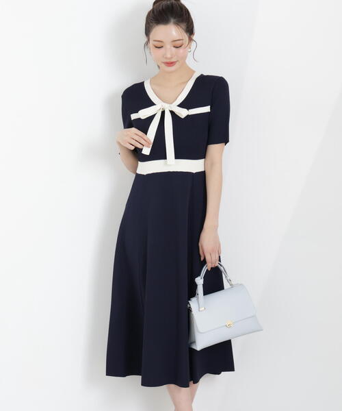 PROPORTION BODY DRESSING(プロポーションボディドレッシング)の「リボンタイバイカラーニットワンピース / 1216140306(ワンピース・レディース・ネイビー/ベージュ/ホワイト系その他・MEDIUM/P/S/SMALL)」の3枚目の写真