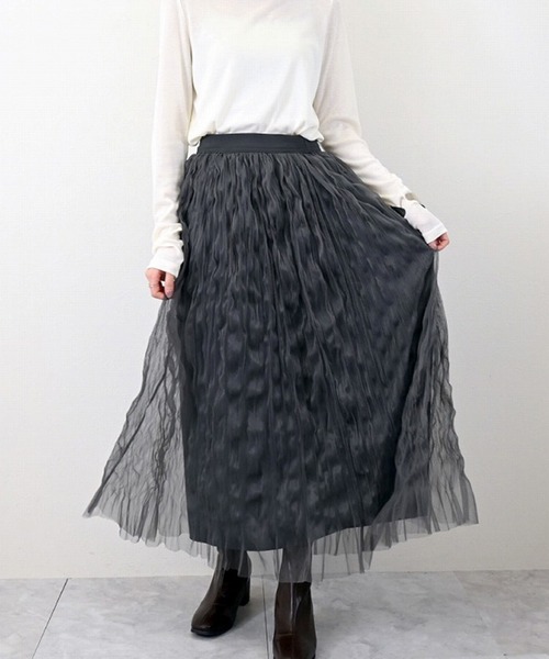 STYLEBLOCK（スタイルブロック）の「チュールウェーブワッシャースカート（スカート・レディース・アイボリー/ブラック/チャコールグレー・M）」の3枚目の写真