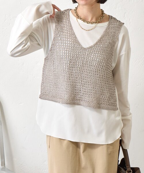 Jena espace merveilleux（ジェナ　エスパスメルヴェイユ）の「【レイヤードで差をつける】メタリックヤーンベスト（ニット/セーター・レディース・グレー/ゴールド・FREE）」の8枚目の写真