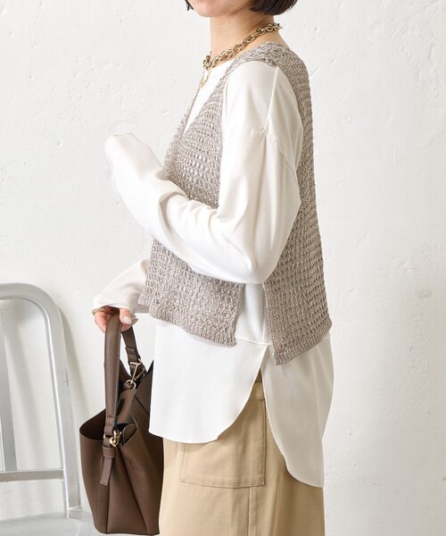 Jena espace merveilleux（ジェナ　エスパスメルヴェイユ）の「【レイヤードで差をつける】メタリックヤーンベスト（ニット/セーター・レディース・グレー/ゴールド・FREE）」の10枚目の写真