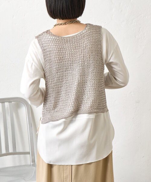 Jena espace merveilleux（ジェナ　エスパスメルヴェイユ）の「【レイヤードで差をつける】メタリックヤーンベスト（ニット/セーター・レディース・グレー/ゴールド・FREE）」の11枚目の写真