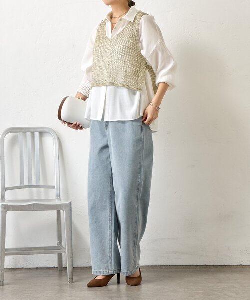 Jena espace merveilleux（ジェナ　エスパスメルヴェイユ）の「【レイヤードで差をつける】メタリックヤーンベスト（ニット/セーター・レディース・グレー/ゴールド・FREE）」の21枚目の写真