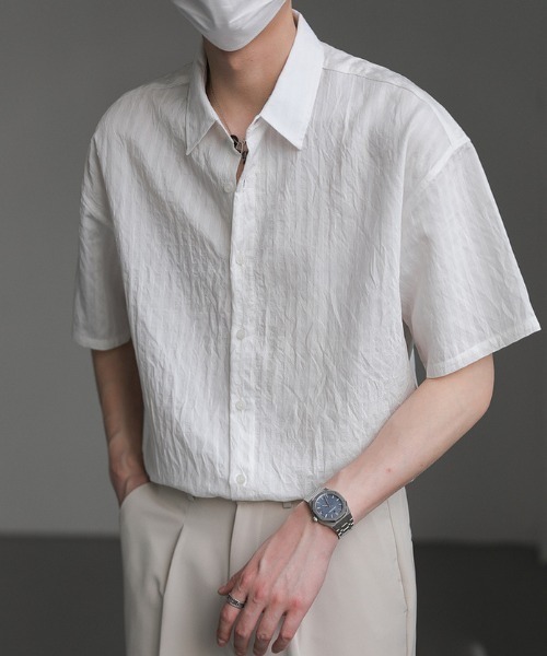 link lot（リンクロット）の「シアーストライプ半袖シャツ（シャツ/ブラウス・メンズ・ブルー/ブラック/ホワイト・L/M）」の5枚目の写真