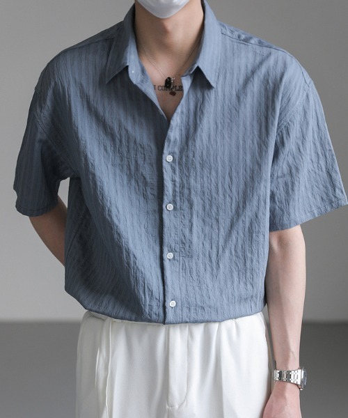 link lot（リンクロット）の「シアーストライプ半袖シャツ（シャツ/ブラウス・メンズ・ブルー/ブラック/ホワイト・L/M）」の8枚目の写真