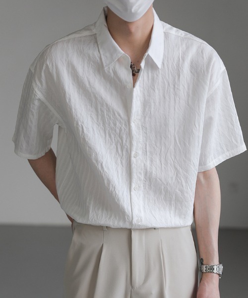 link lot（リンクロット）の「シアーストライプ半袖シャツ（シャツ/ブラウス・メンズ・ブルー/ブラック/ホワイト・L/M）」の7枚目の写真
