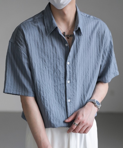 link lot（リンクロット）の「シアーストライプ半袖シャツ（シャツ/ブラウス・メンズ・ブルー/ブラック/ホワイト・L/M）」の12枚目の写真