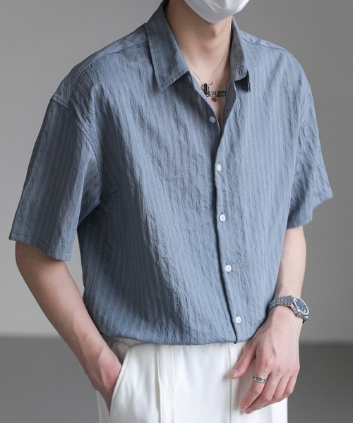 link lot（リンクロット）の「シアーストライプ半袖シャツ（シャツ/ブラウス・メンズ・ブルー/ブラック/ホワイト・L/M）」の11枚目の写真
