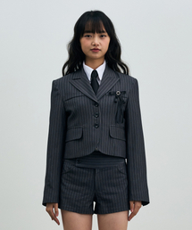 AVEL PINSTRIPE CROP JACKET / CHARCOAL