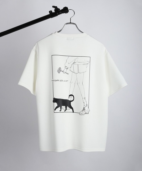 WESTSEA(ウエストシー)の「TASOGARE GIRL / 黄昏ガール ポンチ素材 バックプリント × ワンポイント刺繍 半袖T オーバーサイズ 接触冷感 猫 バラ(Tシャツ/カットソー・メンズ・ブラック/ライトグレー/ホワイト・L/M)」の5枚目の写真
