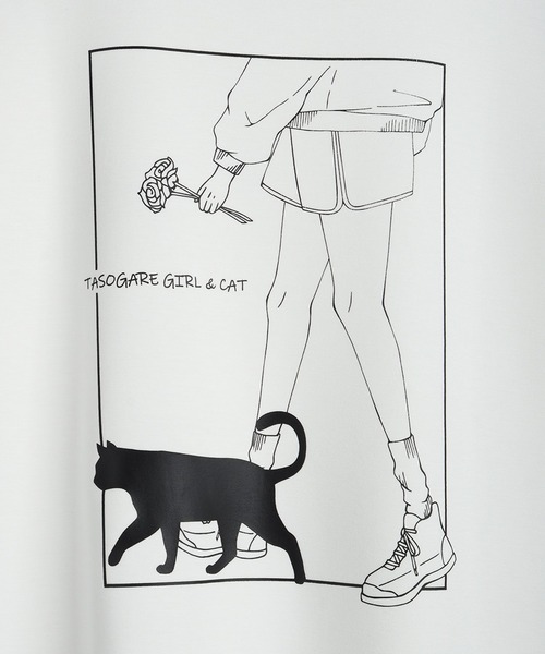 WESTSEA(ウエストシー)の「TASOGARE GIRL / 黄昏ガール ポンチ素材 バックプリント × ワンポイント刺繍 半袖T オーバーサイズ 接触冷感 猫 バラ(Tシャツ/カットソー・メンズ・ブラック/ライトグレー/ホワイト・L/M)」の7枚目の写真