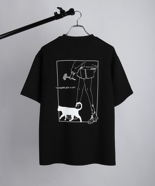 WESTSEA(ウエストシー)の「TASOGARE GIRL / 黄昏ガール ポンチ素材 バックプリント × ワンポイント刺繍 半袖T オーバーサイズ 接触冷感 猫 バラ(Tシャツ/カットソー・メンズ・ブラック/ライトグレー/ホワイト・L/M)」の9枚目の写真