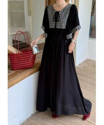 リボン半袖ロングワンピース