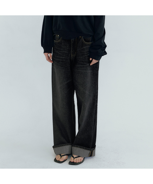 MICANE(ミケーネ)の「アベンヴィンテージロールアップデニムパンツ(デニムパンツ・レディース・ブラック/ダークネイビー・X-SMALL/SMALL/MEDIUM/LARGE/X-LARGE/XX-LARGE)」の2枚目の写真