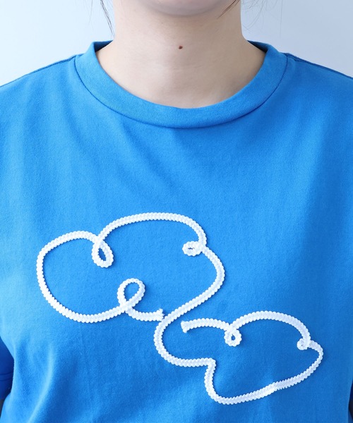 bulle de savon（ビュルデサボン）の「△mokumoku 刺繍 Ｔシャツ（Tシャツ/カットソー・レディース・ブルー/ホワイト・FREE）」の15枚目の写真