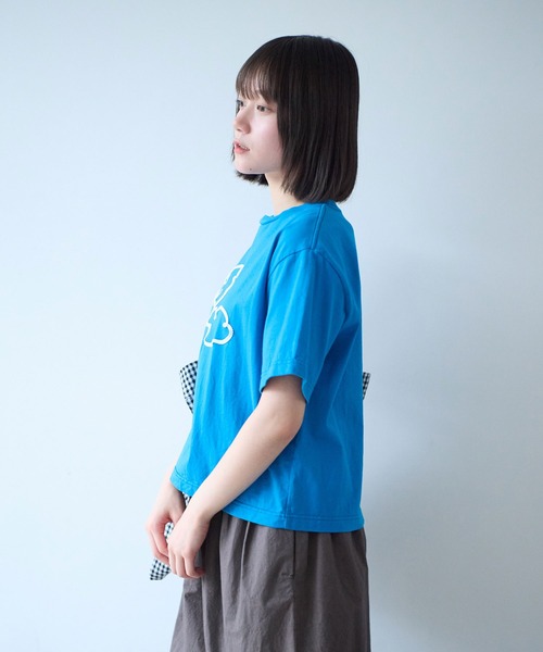 bulle de savon（ビュルデサボン）の「△mokumoku 刺繍 Ｔシャツ（Tシャツ/カットソー・レディース・ブルー/ホワイト・FREE）」の4枚目の写真