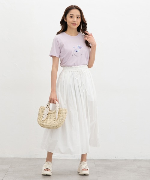 Honeys(ハニーズ)の「【ハニさら・接触冷感・UVカット】フラワープリントTシャツ(Tシャツ/カットソー・レディース・アイボリー/ネイビー/サックスブルー/ピンク・L/M/S/LL)」の10枚目の写真