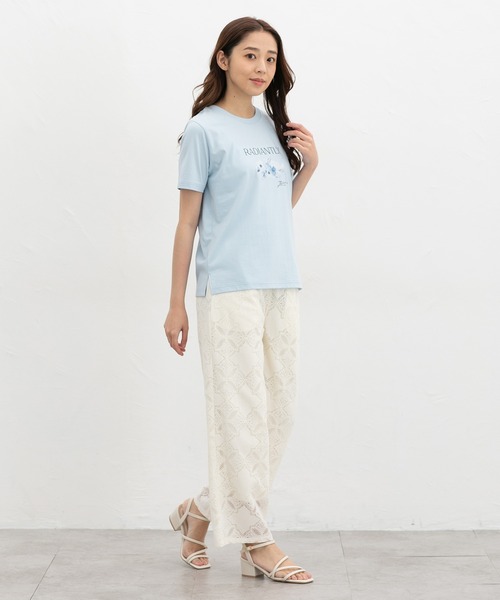 Honeys(ハニーズ)の「【ハニさら・接触冷感・UVカット】フラワープリントTシャツ(Tシャツ/カットソー・レディース・アイボリー/ネイビー/サックスブルー/ピンク・L/M/S/LL)」の12枚目の写真