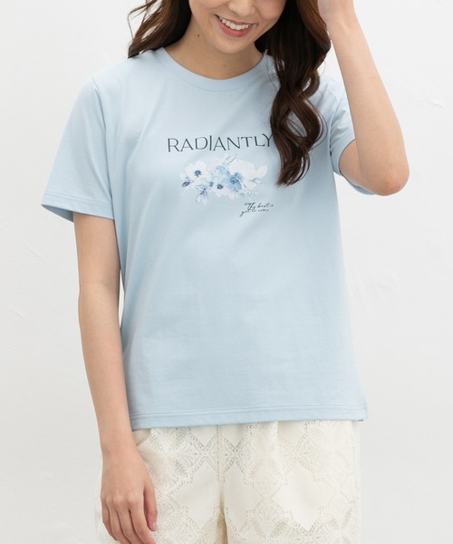 Honeys(ハニーズ)の「【ハニさら・接触冷感・UVカット】フラワープリントTシャツ(Tシャツ/カットソー・レディース・アイボリー/ネイビー/サックスブルー/ピンク・L/M/S/LL)」の13枚目の写真