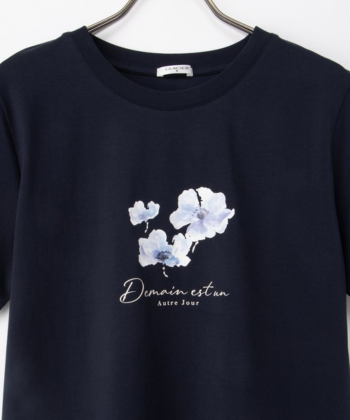 Honeys(ハニーズ)の「【ハニさら・接触冷感・UVカット】フラワープリントTシャツ(Tシャツ/カットソー・レディース・アイボリー/ネイビー/サックスブルー/ピンク・L/M/S/LL)」の17枚目の写真