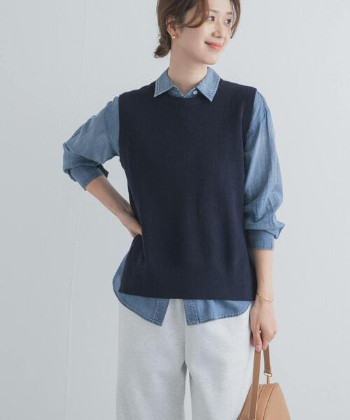 URBAN RESEARCH DOORS（アーバンリサーチドアーズ）の「リネンコットンKNITベスト（ベスト・レディース・ベージュ/ネイビー・FREE）」の16枚目の写真