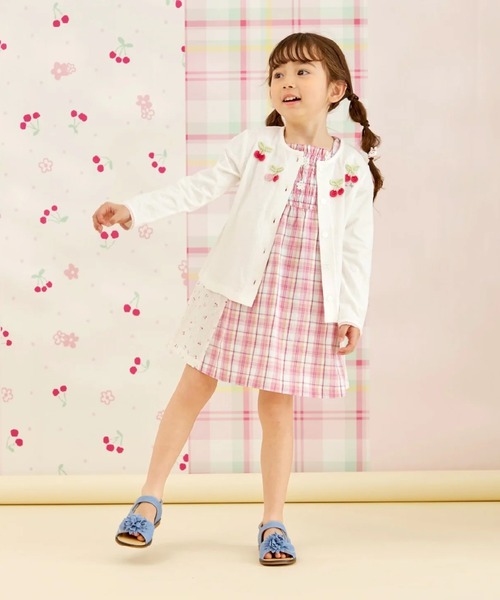 KP(ケーピー)の「先染チェック×ドビー織プリント ワンピース(ワンピース・キッズ・ピンク/ラベンダー・90cm/100cm/120cm/130cm/140cm/110cm)」の6枚目の写真
