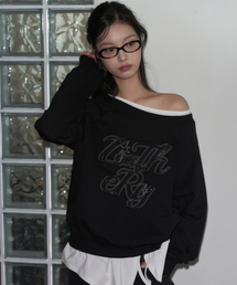 LEATHERY（レザリー）の「オフショルダーアプリケスウェットシャツ[ブラック]（スウェット）」