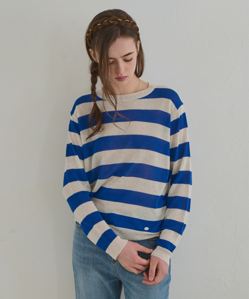 SLOWLOLLI（スローローリ）の「Stripe round-neck knit_4 Colors（ニット/セーター・レディース・パープル/レッド/ブルー/グリーン・FREE）」の10枚目の写真
