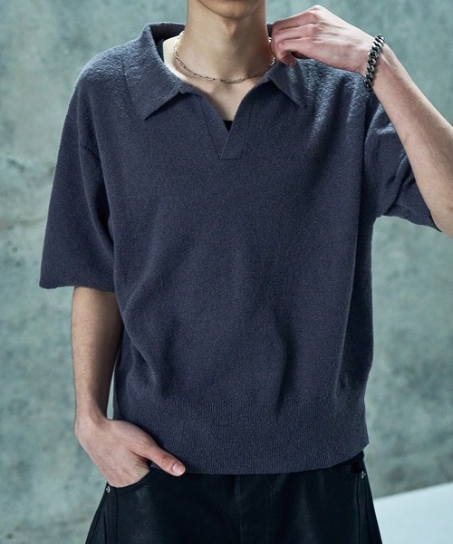 LANDNESS（ランドネス）の「【LANDNESS/ランドネス】DRY BOUCLE SKIPPER KNIT POLO/ドライ ブークレ スキッパー ニットポロ（ポロシャツ・メンズ・ブルーグレー/ブラック/レッド/ホワイト・L/M）」の3枚目の写真
