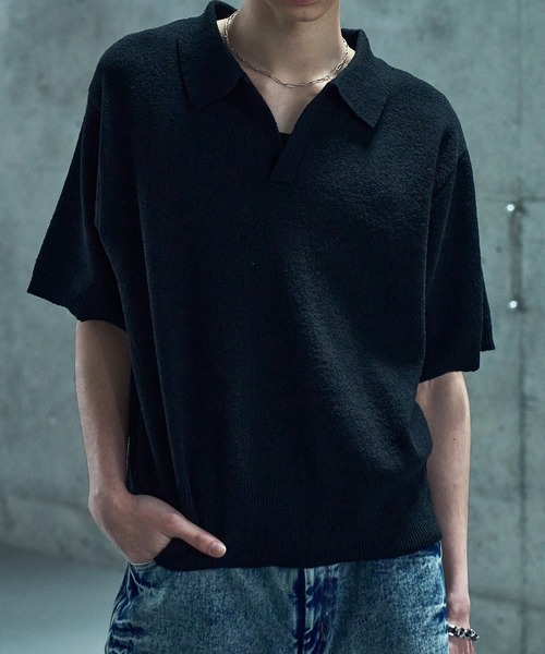 LANDNESS（ランドネス）の「【LANDNESS/ランドネス】DRY BOUCLE SKIPPER KNIT POLO/ドライ ブークレ スキッパー ニットポロ（ポロシャツ・メンズ・ブルーグレー/ブラック/レッド/ホワイト・L/M）」の2枚目の写真