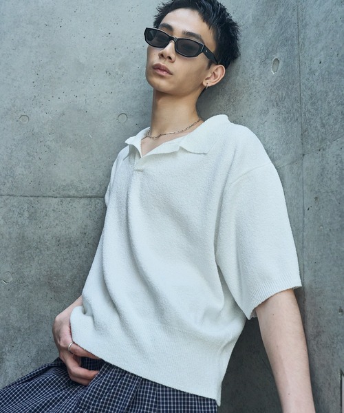 LANDNESS（ランドネス）の「【LANDNESS/ランドネス】DRY BOUCLE SKIPPER KNIT POLO/ドライ ブークレ スキッパー ニットポロ（ポロシャツ・メンズ・ブルーグレー/ブラック/レッド/ホワイト・L/M）」の7枚目の写真