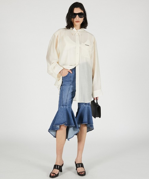 PRANK PROJECT(プランクプロジェクト)の「【2026Summer Pre-Order】シルクブレンドシアーオーバーシャツ / Silk Blend Sheer Over Shirt(シャツ/ブラウス・レディース・ホワイト/ブラック・FREE)」の6枚目の写真