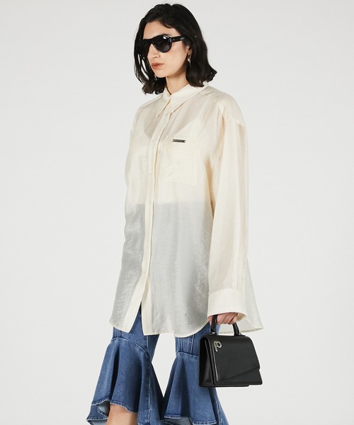 PRANK PROJECT(プランクプロジェクト)の「【2026Summer Pre-Order】シルクブレンドシアーオーバーシャツ / Silk Blend Sheer Over Shirt(シャツ/ブラウス・レディース・ホワイト/ブラック・FREE)」の13枚目の写真
