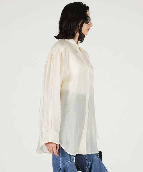 PRANK PROJECT(プランクプロジェクト)の「【2026Summer Pre-Order】シルクブレンドシアーオーバーシャツ / Silk Blend Sheer Over Shirt(シャツ/ブラウス・レディース・ホワイト/ブラック・FREE)」の4枚目の写真