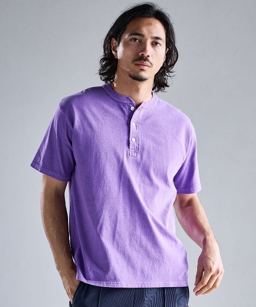 SILVER BULLET(シルバーバレット)の「『JEMORGAN LONG JOHNS/ジェーイーモーガンロングジョーンズ』ピグメント半袖ヘンリーネックTシャツ【+】(Tシャツ/カットソー・メンズ・パープル/グリーン/ブラック/オフホワイト・L/XL/M)」の4枚目の写真