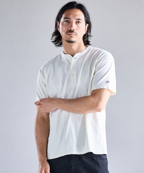 SILVER BULLET(シルバーバレット)の「『JEMORGAN LONG JOHNS/ジェーイーモーガンロングジョーンズ』ピグメント半袖ヘンリーネックTシャツ【+】(Tシャツ/カットソー・メンズ・パープル/グリーン/ブラック/オフホワイト・L/XL/M)」の2枚目の写真