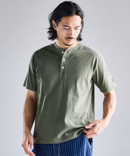 SILVER BULLET(シルバーバレット)の「『JEMORGAN LONG JOHNS/ジェーイーモーガンロングジョーンズ』ピグメント半袖ヘンリーネックTシャツ【+】(Tシャツ/カットソー・メンズ・パープル/グリーン/ブラック/オフホワイト・L/XL/M)」の3枚目の写真