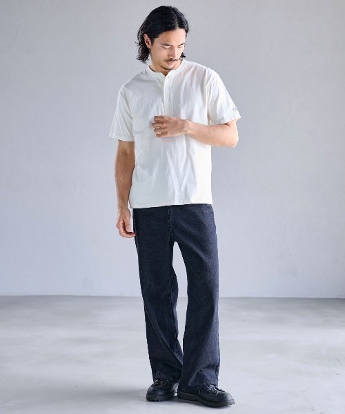 SILVER BULLET(シルバーバレット)の「『JEMORGAN LONG JOHNS/ジェーイーモーガンロングジョーンズ』ピグメント半袖ヘンリーネックTシャツ【+】(Tシャツ/カットソー・メンズ・パープル/グリーン/ブラック/オフホワイト・L/XL/M)」の8枚目の写真