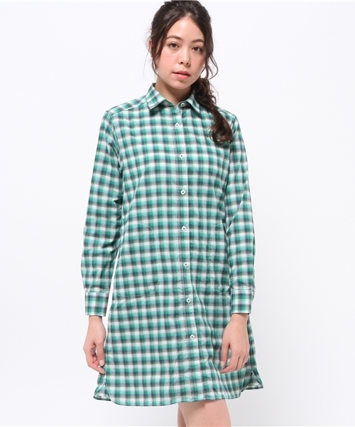 MARMOT(マーモット)の「ウイメンズパナマチェックワンピースシャツ(WS PANAMA CHECK ONE-PIECE SHIRT)(シャツワンピース・レディース・グリーン/ダークブルー/イエロー/オレンジ・SMALL/LARGE/MEDIUM)」の16枚目の写真