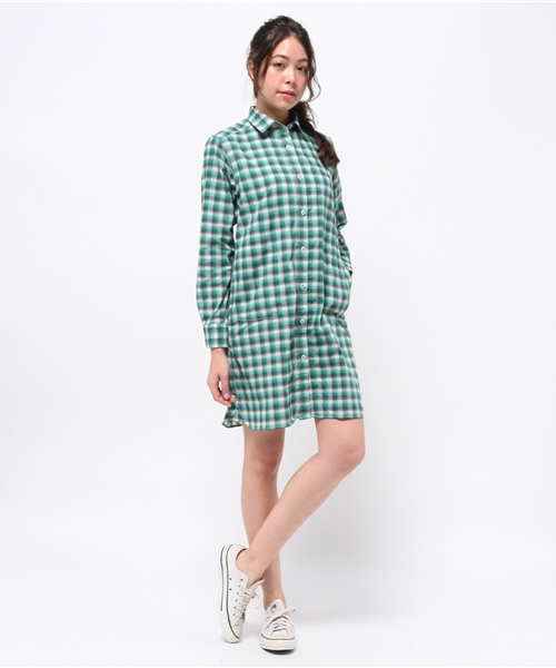 MARMOT(マーモット)の「ウイメンズパナマチェックワンピースシャツ(WS PANAMA CHECK ONE-PIECE SHIRT)(シャツワンピース・レディース・グリーン/ダークブルー/イエロー/オレンジ・SMALL/LARGE/MEDIUM)」の8枚目の写真