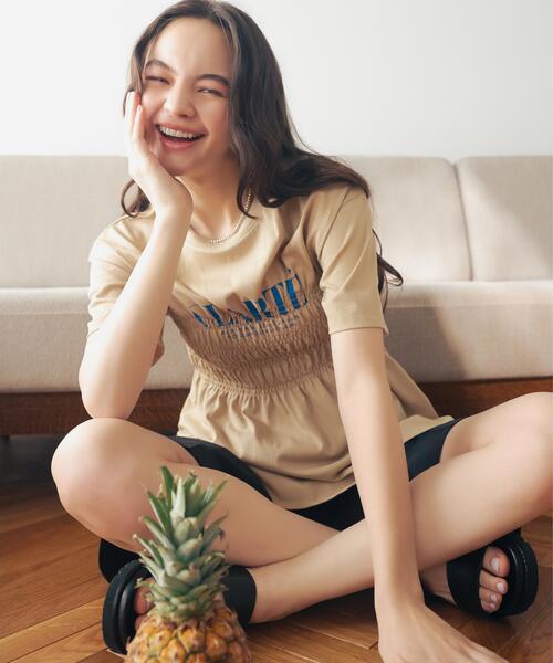 N.(N. Natural Beauty Basic)(エヌエヌナチュラルビューティーベーシック)の「シャーリングペプラムカットソー(Tシャツ/カットソー・レディース・ブラック/ベージュ/オフホワイト・フリ-)」の1枚目の写真