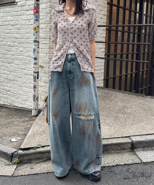 CIAOPANIC(チャオパニック)の「スプレー加工ダメージワイドデニムパンツ(その他パンツ・レディース・サックスブルー/ブルー・MEDIUM/SMALL)」の9枚目の写真