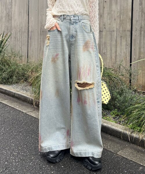 CIAOPANIC(チャオパニック)の「スプレー加工ダメージワイドデニムパンツ(その他パンツ・レディース・サックスブルー/ブルー・MEDIUM/SMALL)」の15枚目の写真