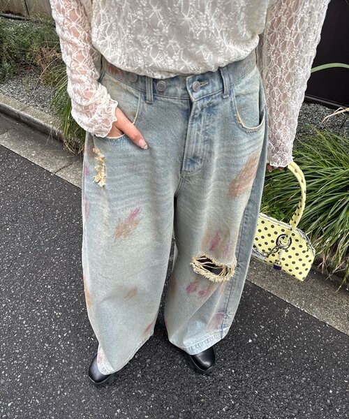 CIAOPANIC(チャオパニック)の「スプレー加工ダメージワイドデニムパンツ(その他パンツ・レディース・サックスブルー/ブルー・MEDIUM/SMALL)」の18枚目の写真