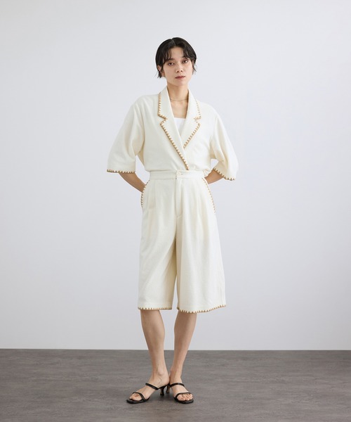 SALON adam et rope'（サロン アダム エ ロペ）の「ミニパイルハーフスリーブジャケット / セットアップ対応（テーラードジャケット・レディース・キナリ/ブラック・FREE）」の6枚目の写真
